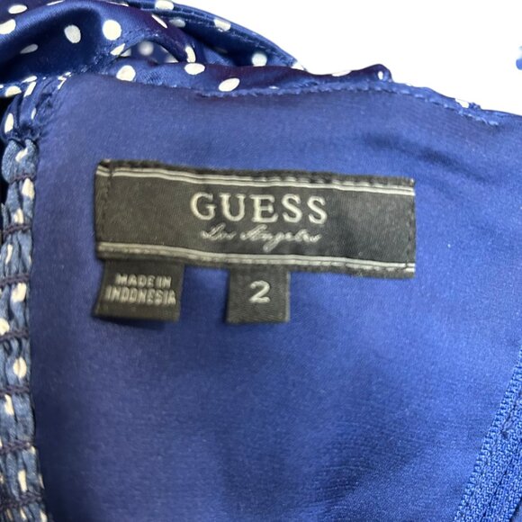 Guess Silky Blue White Polka Dot Bombshell Pinup Mini Dress Size 2 - Picture 7 of 8